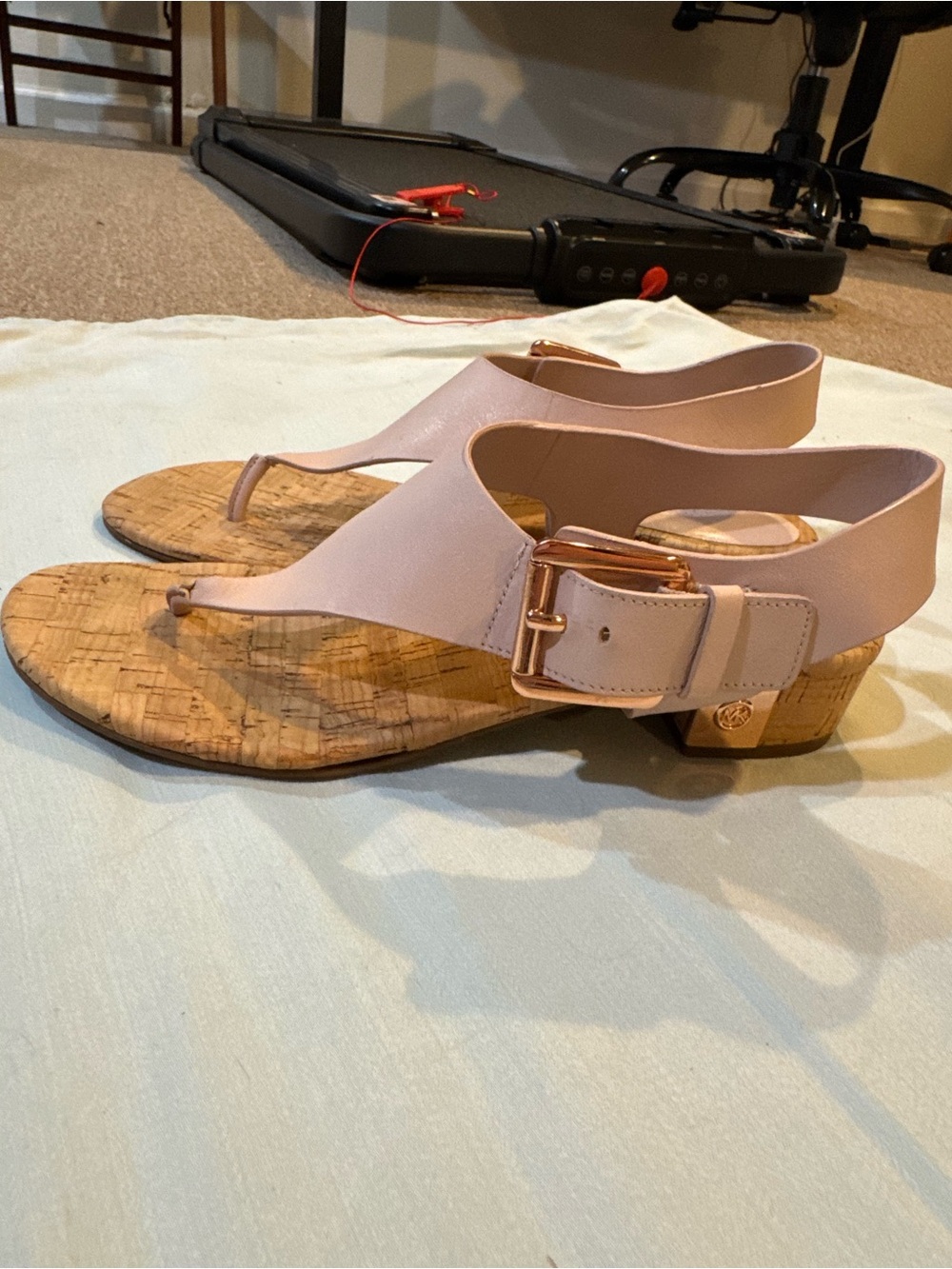 Michael Kors Blush Pink Leather Upper Cork-Base Slingback Sandals